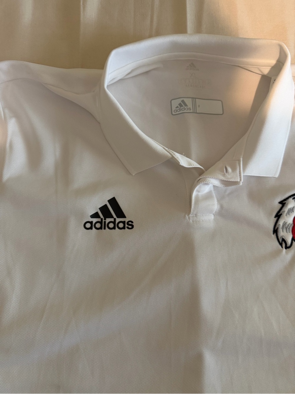 adidas Men’s White Polo with Black Logo and Patch